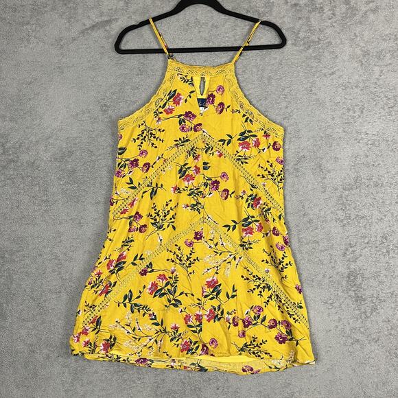Blue Rain Tops - Francesca’s Yellow Floral Lace Tank Women Size S Boho Festival Top Blue Rain